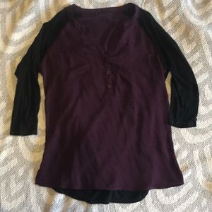 Purple and black quarter length sleeve top